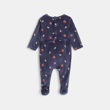 بذلة نوم مزينة برسوم صواريخ، باللون الأزرق للأولاد الصغار